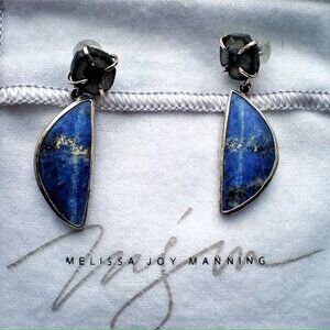Melissa Joy Manning 14K Gold Sterling Silver 925 Lapis Agate box pouch Earrings